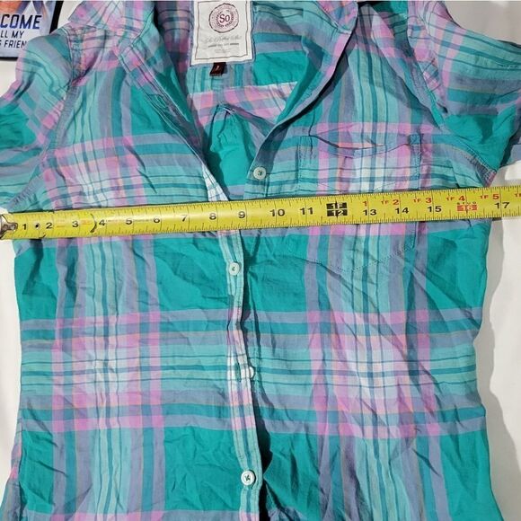 SO plaid 3/4 sleeve button up shirt - Picture 6 of 9